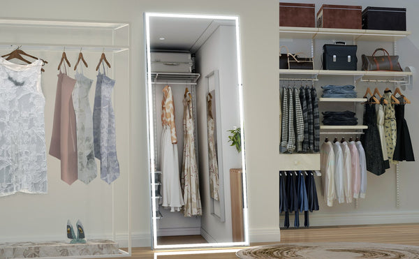 English Elm Extra Oversized LED Bathroom Mirror 84x36 with Aluminum Frame, 3-Color Dimmable Lighting, Versatile Mounting W708131919
