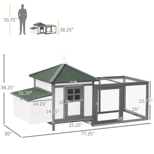 English Elm 77" Fir Wood Outdoor Chicken Coop with Nesting Box Ramp Run and Slide Out Tray W2225141104