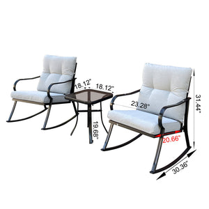 English Elm ROCKER Patio Bistro Chair and Teapoy Set - Ergonomic Metal Rockers, Thick Cushions, Sturdy Build Off White W656127051