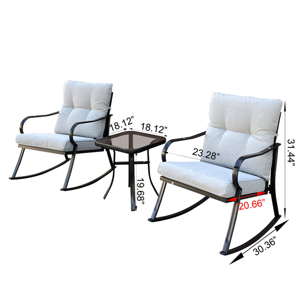 English Elm ROCKER Patio Bistro Chair and Teapoy Set - Ergonomic Metal Rockers, Thick Cushions, Sturdy Build Off White W656127051