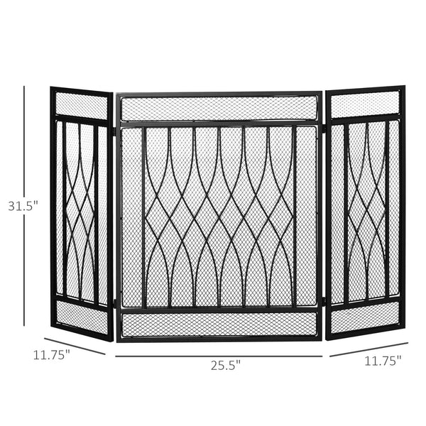 English Elm 3-Panel Folding Fireplace Screen with Heavy-Duty Metal Mesh Spark Guard, Rust-Resistant Black 49.5" W2225141038