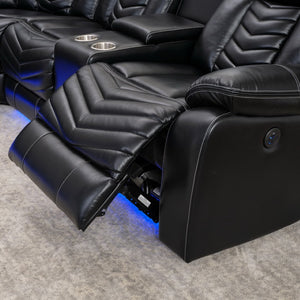 English Elm Ms Faux Leather Power Reclining Sectional with Led Lighting and Bluetooth Speakers W1805S00184