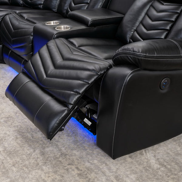 English Elm Ms Faux Leather Power Reclining Sectional with Led Lighting and Bluetooth Speakers W1805S00184