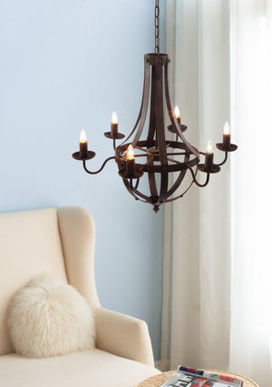 English Elm 6 Light Iron Chandelier Antique Black Candelabra Style Fixture for Dining Foyer W2078138933