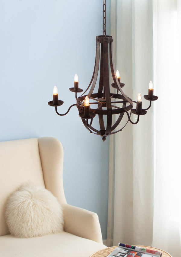 English Elm 6 Light Iron Chandelier Antique Black Candelabra Style Fixture for Dining Foyer W2078138933