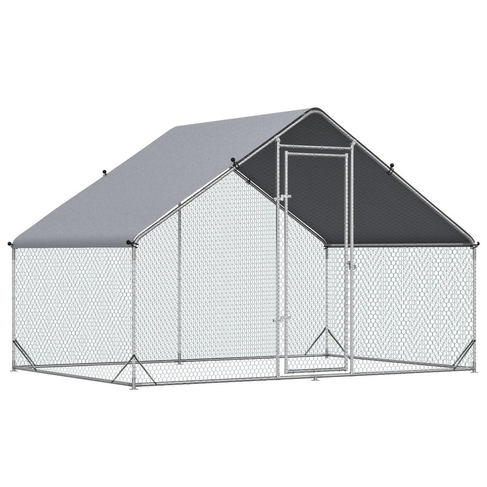 English Elm Metal Walk-in Galvanized Steel Chicken Coop Outdoor Poultry Run with Pe Roof Cover W2225141102
