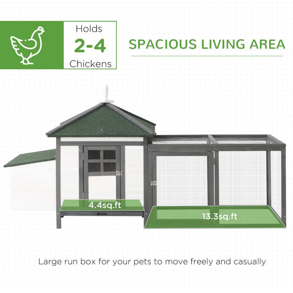 English Elm 77" Fir Wood Outdoor Chicken Coop with Nesting Box Ramp Run and Slide Out Tray W2225141104