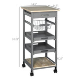 English Elm Mobile Rolling Kitchen Island Trolley Serving Cart With Underneath Drawer & Slide-Out Wire Storage Basket, Grey