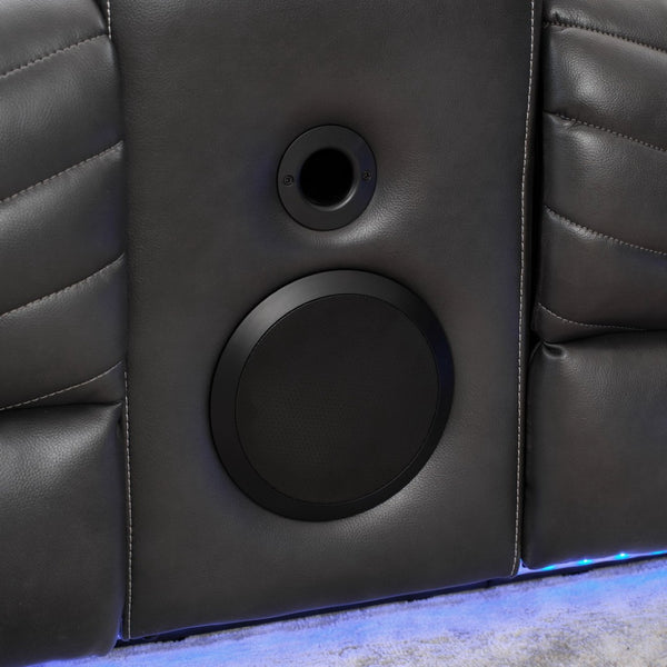 English Elm Ms Five Seat Power Reclining Sectional Faux Leather with Led Bluetooth Usb Charging Grey W1805S00185