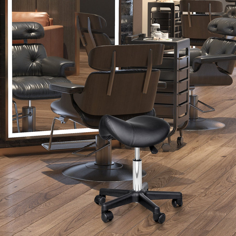 English Elm Rolling Saddle Stool Ergonomic Faux Leather Swivel Chair with Hydraulic Height, 360° Wheels for Spa Pros W2225141196