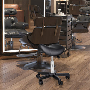 English Elm Rolling Saddle Stool Ergonomic Faux Leather Swivel Chair with Hydraulic Height, 360° Wheels for Spa Pros W2225141196