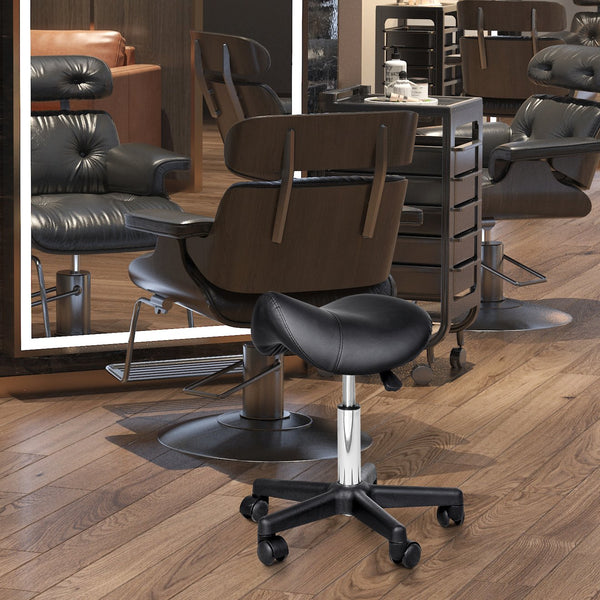 English Elm Rolling Saddle Stool Ergonomic Faux Leather Swivel Chair with Hydraulic Height, 360° Wheels for Spa Pros W2225141196