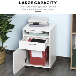 English Elm Mobile Mobile Storage Cabinet Organizer with Drawer & Door, Mobile Printer Stand on Castors, White W2225141051