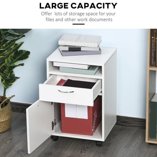 English Elm Mobile Mobile Storage Cabinet Organizer with Drawer & Door, Mobile Printer Stand on Castors, White W2225141051