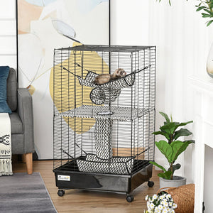 English Elm 42" Multi-level Wire Ferret Enclosure with Hammocks Tunnels and Locking Wheel Base W2225141115
