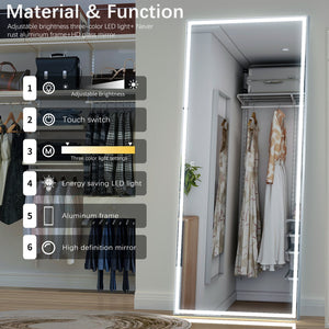 English Elm Extra Oversized LED Bathroom Mirror 84x36 with Aluminum Frame, 3-Color Dimmable Lighting, Versatile Mounting W708131919