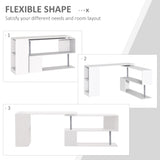 English Elm 55" 360° Rotating Corner Computer Desk Modern L-Shaped Home Office Workstation With 3-Tier Storage Shelves, Bookshelf, White