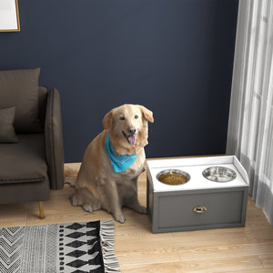 English Elm Large Elevated Dog Bowls with 21L Storage Drawer, Stainless Steel Removable Bowls, Gray Finish W2225141108