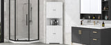 English Elm Tall Bathroom Storage Cabinet, Corner Cabinet With Doors and Adjustable Shelf, Mdf Board With Painted Finish, White