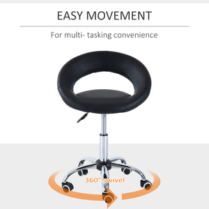 English Elm Crescent Adjustable Rolling Salon Stool – Breathable Open Back, Foam Seat, 360° Swivel, 5 Casters, Black W2225141195