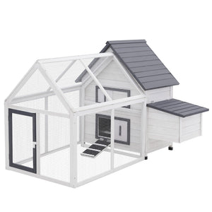 English Elm 65" Wooden Backyard Chicken Coop with Detachable Run Nesting Box and Roosting Bars W2225141103