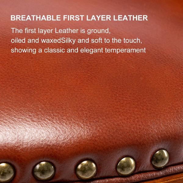 English Elm Seat 29.5" Brown Leather Wooden Bar Stool - 360° Swivel, Eco-Friendly Design For Kitchen & Home W2195135485-GIGA