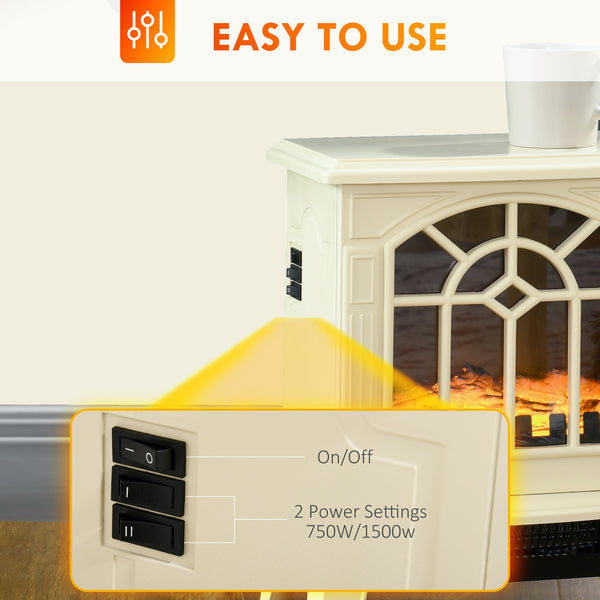 English Elm HOMCOM 18" Electric Fireplace Stove with Realistic LED Flames, 750/1500W Heat, Tip-Over Safe Cozy Ambience W2225141201