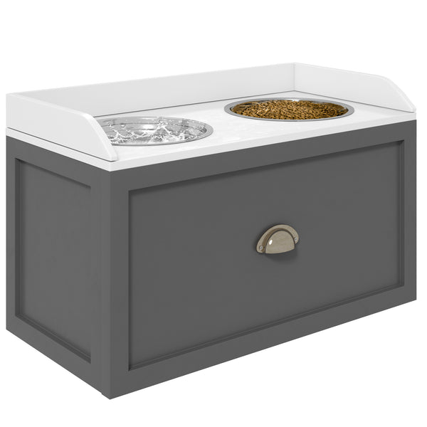 English Elm Large Elevated Dog Bowls with 21L Storage Drawer, Stainless Steel Removable Bowls, Gray Finish W2225141108