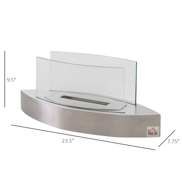 English Elm Ethanol Stainless Steel Tabletop Fireplace 23.5" — Cozy 215 sq ft Heat, 0.15 Gal, 2hr Burn, Silver W2225141202