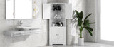 English Elm Tall Bathroom Storage Cabinet, Corner Cabinet With Doors and Adjustable Shelf, Mdf Board With Painted Finish, White