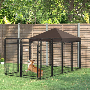 English Elm Dog Kennel Outdoor Steel Enclosure with Shade Roof for Large Breeds Walk-in W2225141105