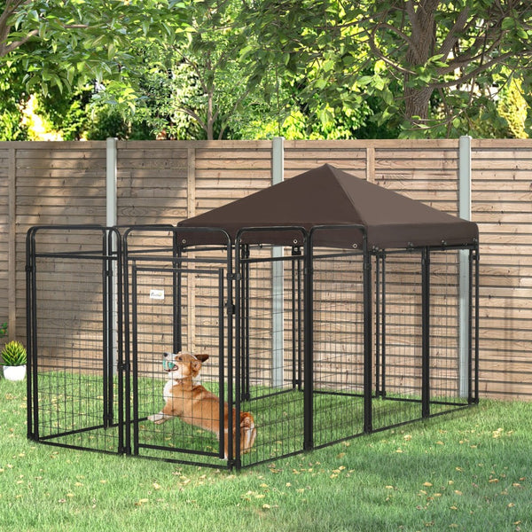English Elm Dog Kennel Outdoor Steel Enclosure with Shade Roof for Large Breeds Walk-in W2225141105