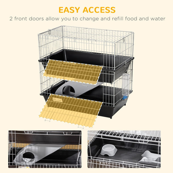 English Elm 2-tier Small Animal Habitat with Ramp Pull-out Trays Dual Access for Ferrets Mice W2225141091