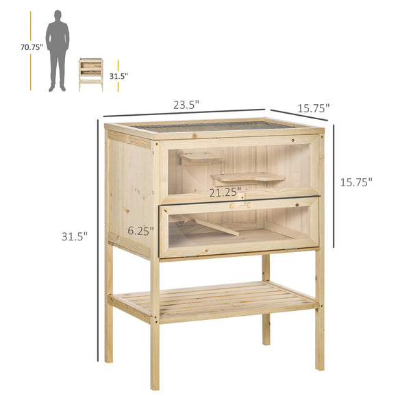English Elm 3-tier Fir Wood Small Animal Hutch with Plexiglass Windows Five Platforms Ventilated Top W2225141114