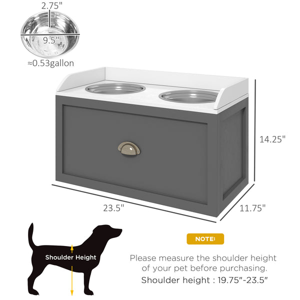 English Elm Large Elevated Dog Bowls with 21L Storage Drawer, Stainless Steel Removable Bowls, Gray Finish W2225141108