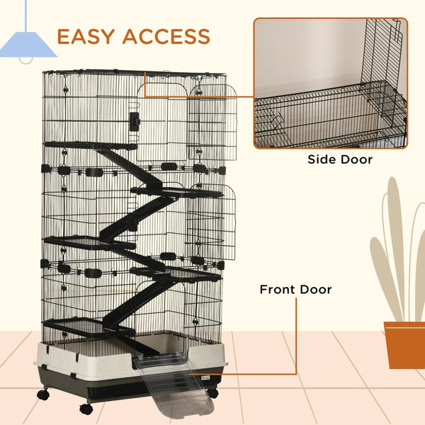 English Elm Small Animal Cage Six Tier Metal Wire Enclosure with Wheels Ramps and Multi Level Platforms W2225141092