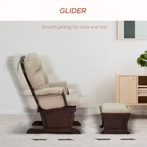 English Elm Nursery Plush Glider Rocking Chair with Ottoman, Overstuffed Linen Cushion, Stable Wood Base, Cream W2225141048