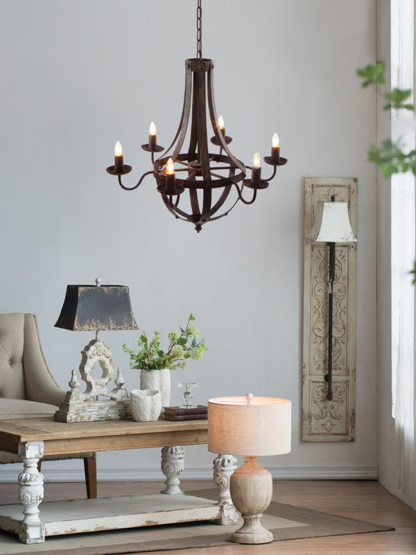English Elm 6 Light Iron Chandelier Antique Black Candelabra Style Fixture for Dining Foyer W2078138933