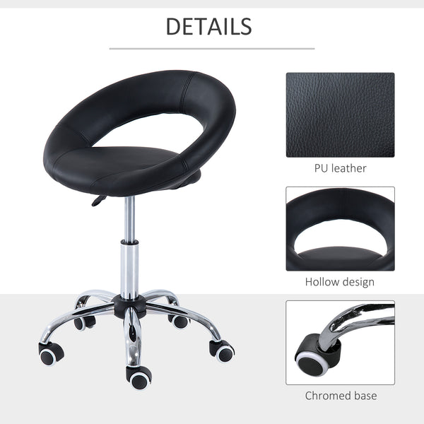 English Elm Crescent Adjustable Rolling Salon Stool – Breathable Open Back, Foam Seat, 360° Swivel, 5 Casters, Black W2225141195