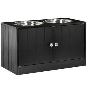 English Elm Magnetic-Door Raised Dog Feeding Station with 44L Storage, Stainless Bowls, Magnetic Seal, Black W2225141109