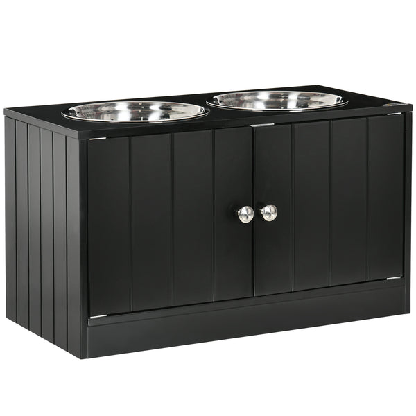 English Elm Magnetic-Door Raised Dog Feeding Station with 44L Storage, Stainless Bowls, Magnetic Seal, Black W2225141109