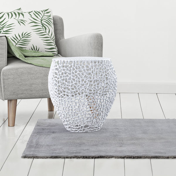 English Elm ET3403-18 Modern Aluminum Casting Side Table for Contemporary Living Rooms — Durable, Chic Accent Piece White G150108423