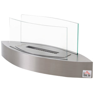 English Elm Ethanol Stainless Steel Tabletop Fireplace 23.5" — Cozy 215 sq ft Heat, 0.15 Gal, 2hr Burn, Silver W2225141202