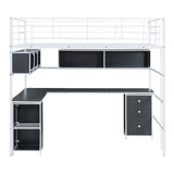 Hearth and Haven Wonder Full Size Loft Bed with Bookcase, Desk and Cabinet, White and Black GX000635AAK