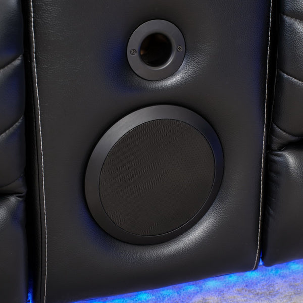 English Elm Ms Faux Leather Power Reclining Sectional with Led Lighting and Bluetooth Speakers W1805S00184