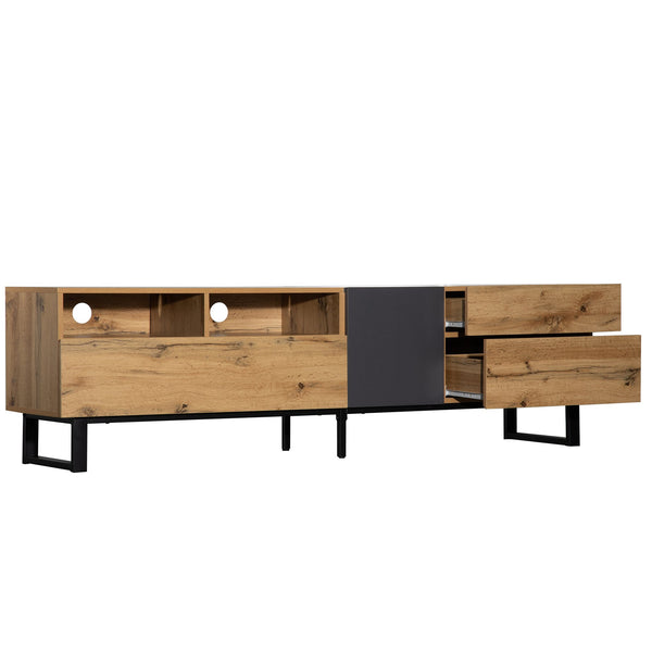 English Elm Modern TV Stand 42" Console for Large TVs, Sturdy 110lb Capacity, Double Storage & Drop Door Design Wood WF303474AAQ