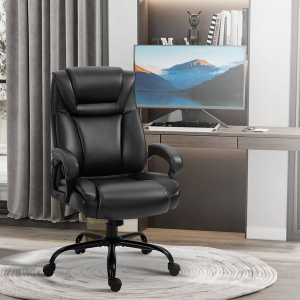 English Elm Big Big and Tall 400lbs Executive Office Chair with Wide Seat, High-Back PU Comfort and Ergonomic Support Black W2225141056
