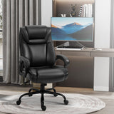 English Elm Big and Tall 400Lbs Executive Office Chair With Wide Seat, Computer Desk Chair With High Back Pu Leather Ergonomic Upholstery, Adjustable Height and Swivel Wheels, Black