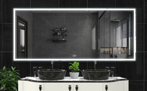 English Elm Extra Oversized LED Bathroom Mirror 84x36 with Aluminum Frame, 3-Color Dimmable Lighting, Versatile Mounting W708131919