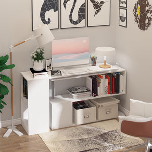 English Elm 55" 360° Rotating Corner Desk - Modern L-Shaped Home Office Workstation with 3-Tier Shelves & Cubby Storage, White W2225141052